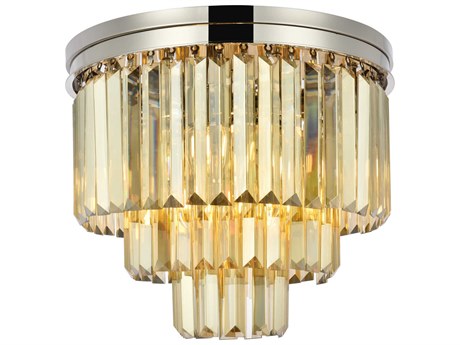 Elegant Lighting Sydney 9-Light Polished Nickel Gold Crystal Tiered Flush Mount
