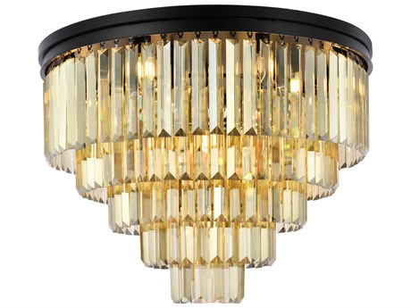 Elegant Lighting Sydney 17-Light Matte Black Gold Crystal Tiered Flush Mount