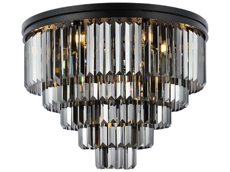 Elegant Lighting Sydney 17-Light Matte Black Silver Crystal Tiered Flush Mount