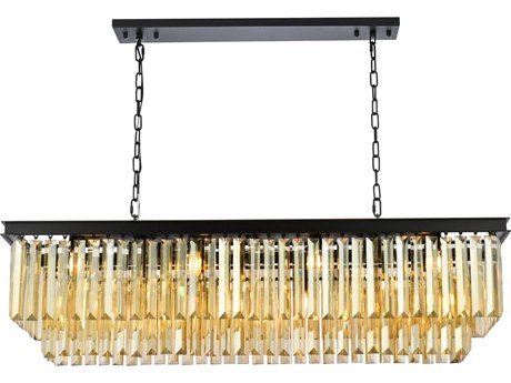 Elegant Lighting Sydney 12-Light Matte Black Gold Crystal Tiered Island Pendant
