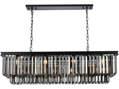 Elegant Lighting Sydney 12-Light Matte Black Silver Crystal Tiered Island Pendant