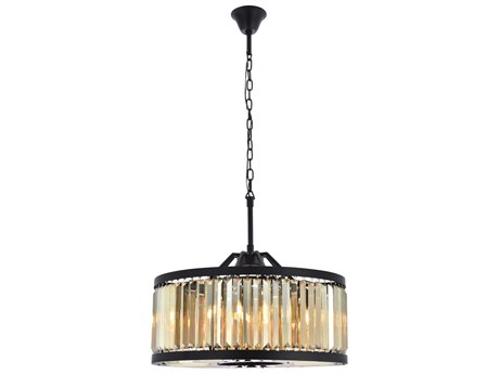 Elegant Lighting Chelsea 8-Light Matte Black Gold Crystal Drum Pendant