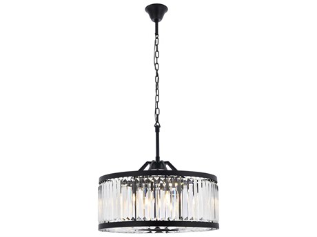 Elegant Lighting Chelsea 8-Light Matte Black Clear Crystal Drum Pendant