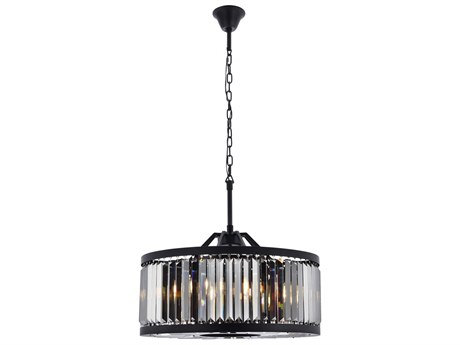 Elegant Lighting Chelsea 8-Light Matte Black Silver Crystal Drum Pendant