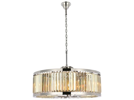 Elegant Lighting Chelsea 10-Light Polished Nickel Gold Crystal Drum Pendant