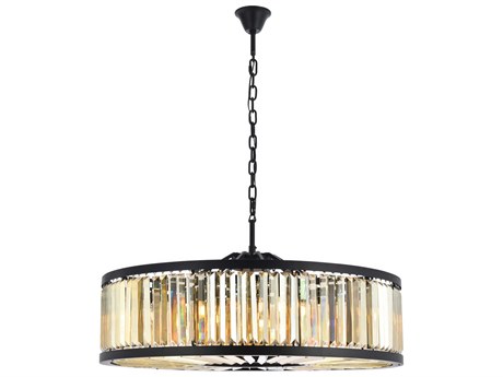 Elegant Lighting Chelsea 10-Light Matte Black Gold Crystal Drum Pendant