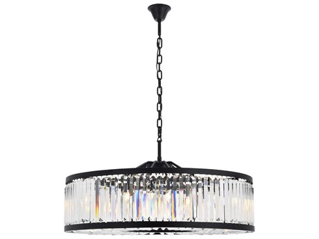 Elegant Lighting Chelsea 10-Light Matte Black Clear Crystal Drum Pendant