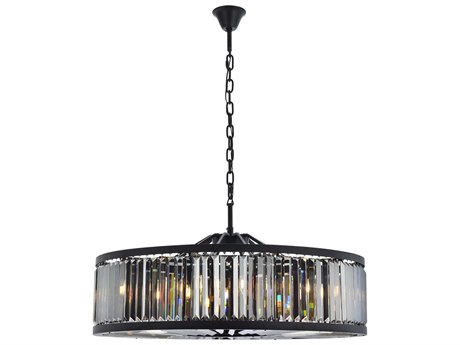 Elegant Lighting Chelsea 10-Light Matte Black Silver Crystal Drum Pendant