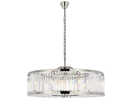 Elegant Lighting Chelsea 10-Light Polished Nickel Clear Crystal Drum Pendant