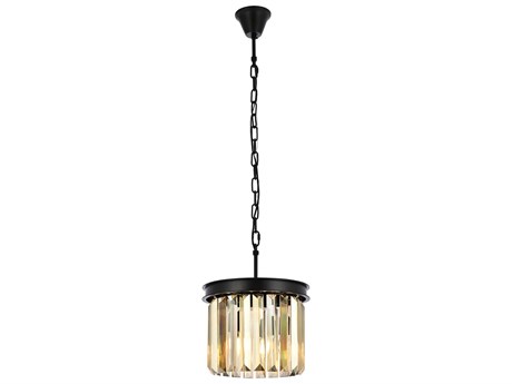 Elegant Lighting Sydney 3-Light Matte Black Gold Crystal Drum Mini Pendant