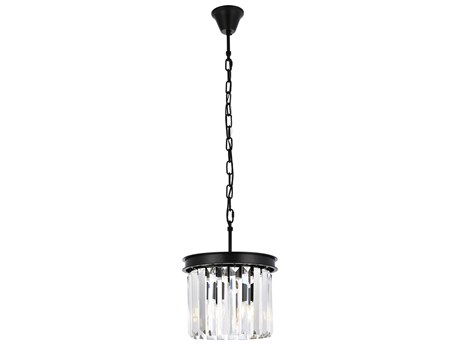 Elegant Lighting Sydney 3-Light Matte Black Clear Crystal Drum Mini Pendant