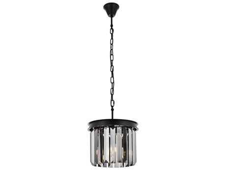 Elegant Lighting Sydney 3-Light Matte Black Silver Crystal Drum Mini Pendant