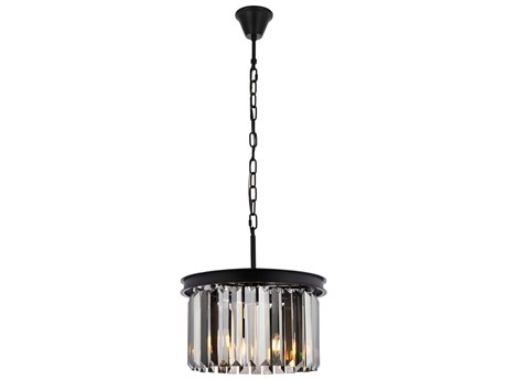 Elegant Lighting Sydney 3-Light Matte Black Silver Crystal Drum Pendant