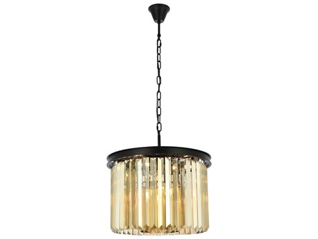 Elegant Lighting Sydney 6-Light Matte Black Gold Crystal Drum Pendant