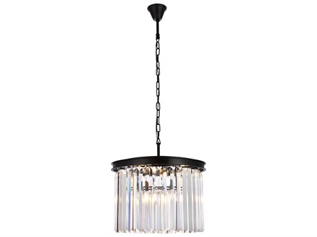 Elegant Lighting Sydney 6-Light Matte Black Clear Crystal Drum Pendant