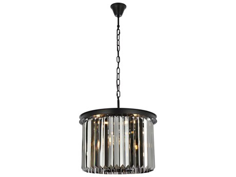 Elegant Lighting Sydney 6-Light Matte Black Silver Crystal Drum Pendant