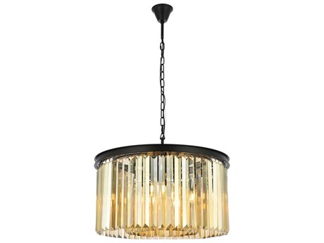 Elegant Lighting Sydney 8-Light Matte Black Gold Crystal Drum Pendant