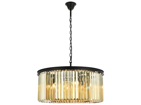 Elegant Lighting Sydney 8-Light Matte Black Gold Crystal Drum Pendant