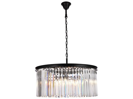 Elegant Lighting Sydney 8-Light Matte Black Clear Crystal Drum Pendant