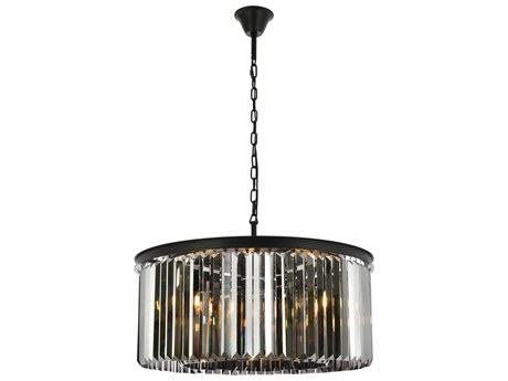Elegant Lighting Sydney 8-Light Matte Black Silver Crystal Drum Pendant