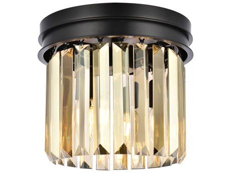 Elegant Lighting Sydney 3-Light Matte Black Gold Crystal Drum Flush Mount