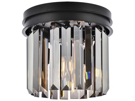 Elegant Lighting Sydney 3-Light Matte Black Silver Crystal Drum Flush Mount