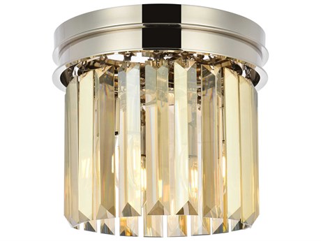 Elegant Lighting Sydney 3-Light Polished Nickel Gold Crystal Drum Flush Mount