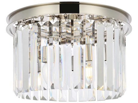 Elegant Lighting Sydney 3-Light Polished Nickel Clear Crystal Drum Flush Mount