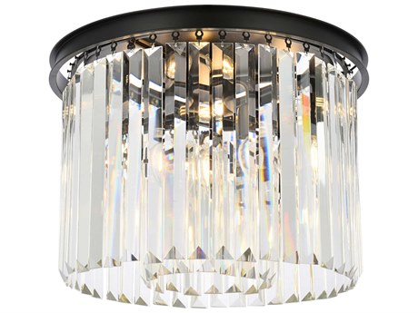 Elegant Lighting Sydney 6-Light Matte Black Clear Crystal Drum Flush Mount