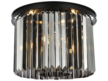 Elegant Lighting Sydney 6-Light Matte Black Silver Crystal Drum Flush Mount