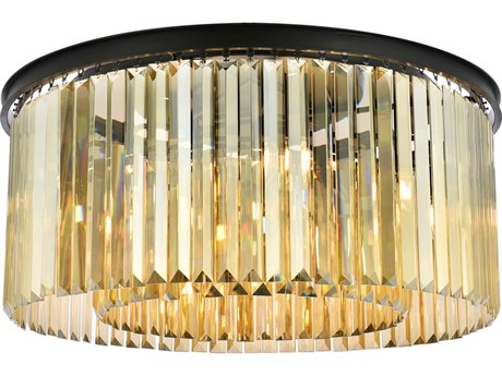 Elegant Lighting Sydney 8-Light Matte Black Gold Crystal Drum Flush Mount