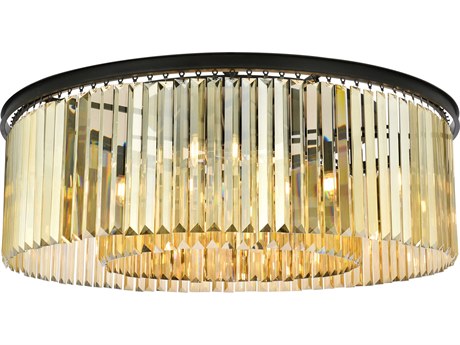 Elegant Lighting Sydney 10-Light Matte Black Gold Crystal Drum Flush Mount