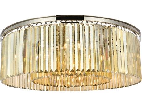 Elegant Lighting Sydney 10-Light Polished Nickel Gold Crystal Drum Flush Mount