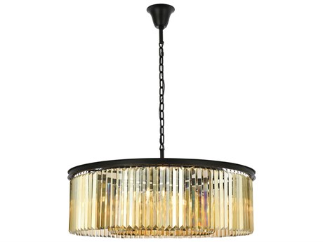 Elegant Lighting Sydney 10-Light Matte Black Gold Crystal Drum Pendant