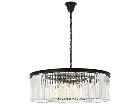 Elegant Lighting Sydney 10-Light Matte Black Clear Crystal Drum Pendant