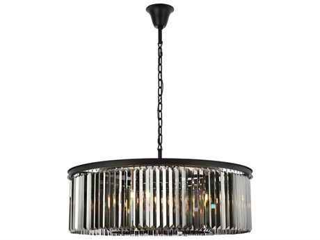 Elegant Lighting Sydney 10-Light Matte Black Silver Crystal Drum Pendant