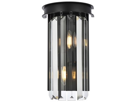 Elegant Lighting Sydney 2-Light Matte Black Silver Crystal Wall Sconce