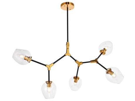 Elegant Lighting Cavoli 5-Light Light Antique Brass Flat Black Clear Glass Linear Island Pendant