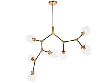 Elegant Lighting Cavoli 7-Light Light Antique Brass Flat Black Clear Glass Linear Island Pendant