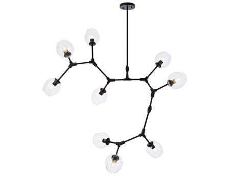 Elegant Lighting Cavoli 9-Light Black And Clear Glass Island Pendant