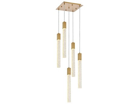 Elegant Lighting Weston 5-Light Satin Gold Crystal LED Cylinder Pendant