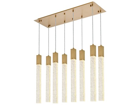 Elegant Lighting Weston 8-Light Satin Gold Crystal LED Cylinder Island Pendant