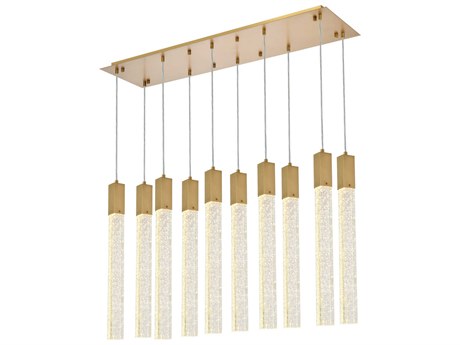 Elegant Lighting Weston 10-Light Satin Gold Crystal LED Cylinder Island Pendant
