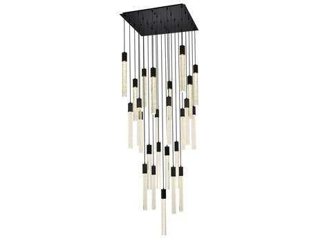 Elegant Lighting Weston 25-Light Black Crystal LED Cylinder Pendant