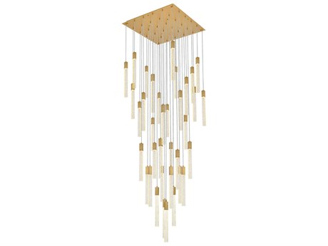 Elegant Lighting Weston 36-Light Satin Gold Crystal LED Cylinder Pendant