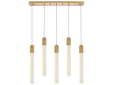 Elegant Lighting Weston 5-Light Satin Gold Crystal LED Cylinder Island Pendant
