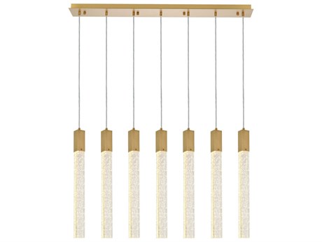 Elegant Lighting Weston 7-Light Satin Gold Crystal LED Cylinder Island Pendant