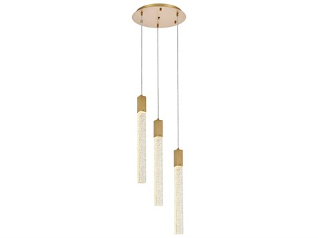 Elegant Lighting Weston 3-Light Satin Gold Crystal LED Cylinder Pendant