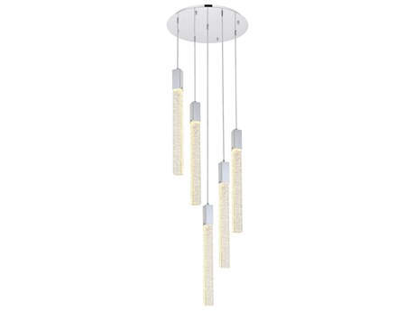 Elegant Lighting Weston 5-Light Chrome Crystal LED Cylinder Pendant