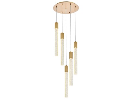 Elegant Lighting Weston 5-Light Satin Gold Crystal LED Cylinder Pendant